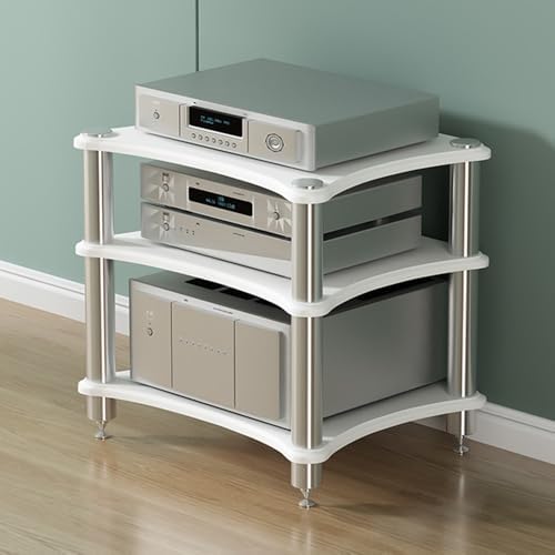 AV Media Stand Component Cabinet Corner Shelf Wooden Stereo Cabinet Audio Rack Tower CD Player Stand for Home/Office/Audio Video/DJ/Theater