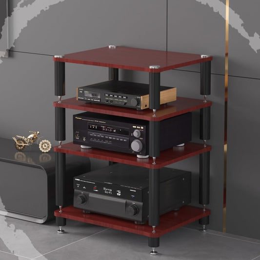 3 Tier Av Media Stand Wood Shelf, Hifi Rack, Audio Tower, Record Player Stand Stereo Cabinet, Media Console Storage Shelf, Audio Video Components (Teak, 4-Tier(60x48x80cm))