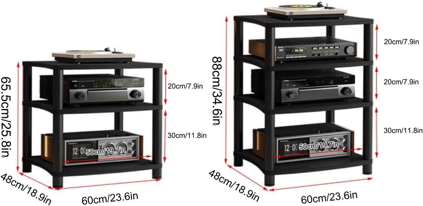 Audio-Video Media Stand, Gaming TV Stand and Stereo Rack Audio Tower, 3/4 Tier Record Player Stand Table, Small Entertainment Center for Living Room, Av Stand(Black,65.5cm/25.8in)