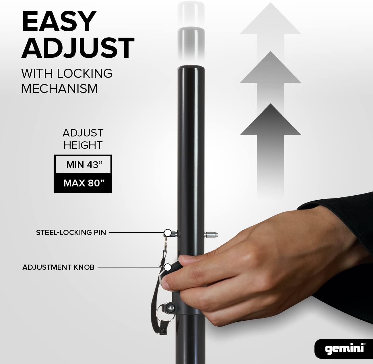 Gemini Sound ST-Pack Heavy Duty Professional Audio Universal DJ Fold-Out Telescoping Tripod Steel Speaker Stands (Set of 2), Up to 80" Inches Tall, 200lb Weight Capacity with Carry Bag Included,Black