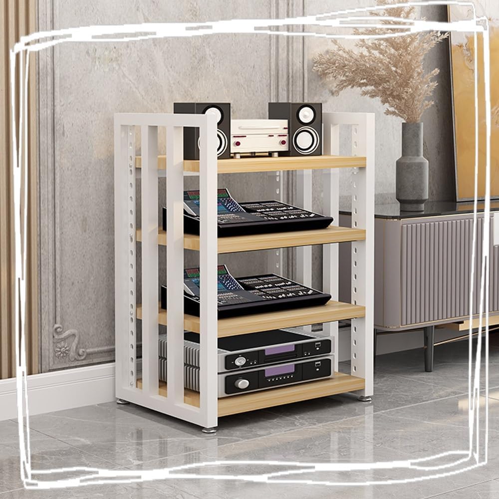 4-Tier Record Player Stand Audio-Video Media Stand Home Stereo System Cabinet HiFi Rack AV Cabine with Adjustable Shelves(Black)