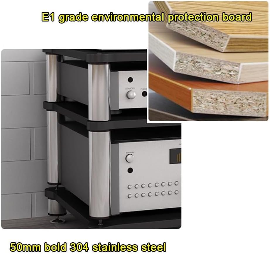 3 Tier Av Media Stand Wood Shelf, Hifi Rack, Audio Tower, Record Player Stand Stereo Cabinet, Media Console Storage Shelf, Audio Video Components (Teak, 4-Tier(60x48x80cm))