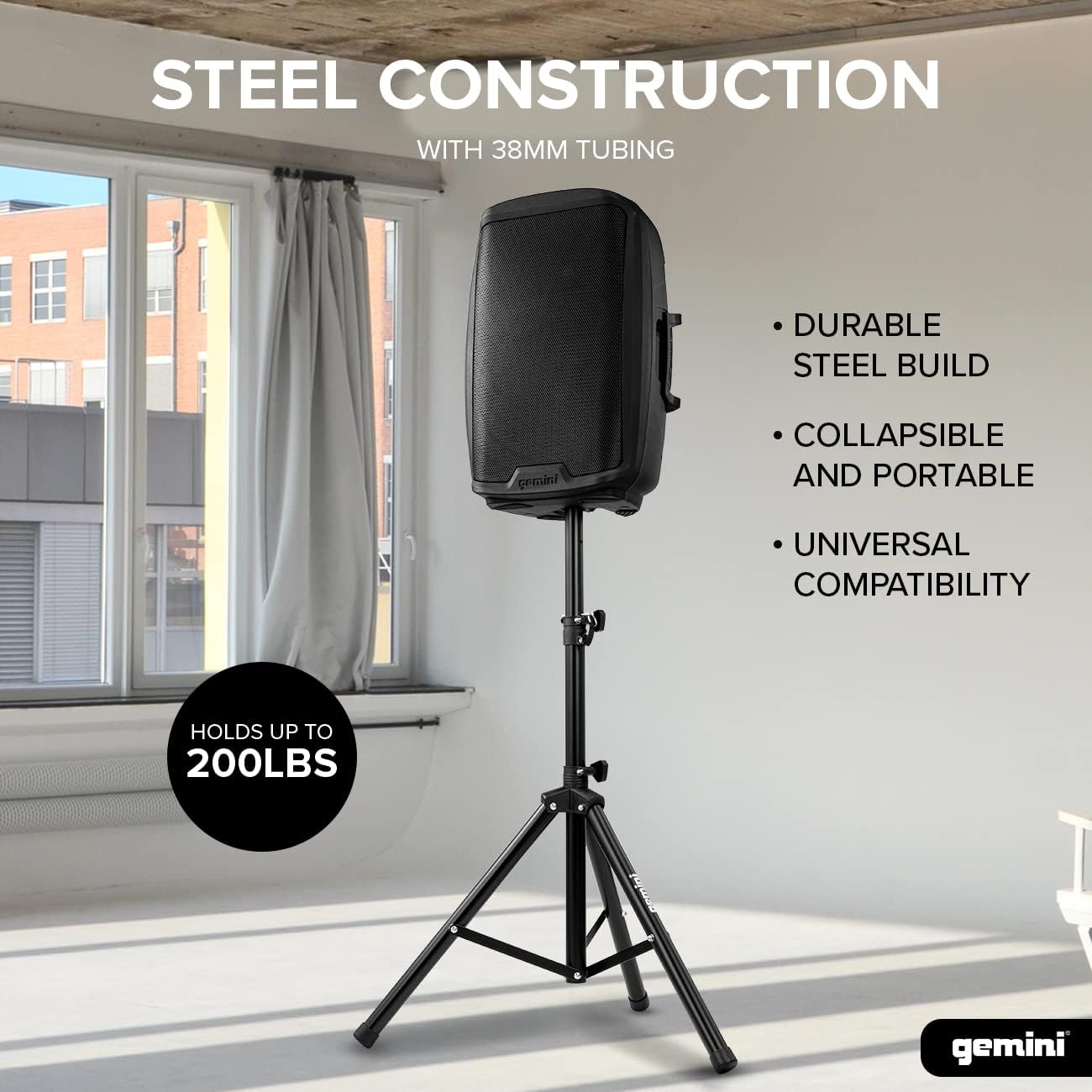 Gemini Sound ST-Pack Heavy Duty Professional Audio Universal DJ Fold-Out Telescoping Tripod Steel Speaker Stands (Set of 2), Up to 80" Inches Tall, 200lb Weight Capacity with Carry Bag Included,Black