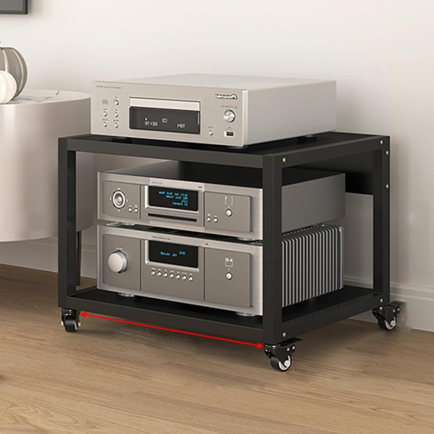 Stereo Stand Record Player Stand with Vinyl Storage Modern with Wheels Audio-Video Media Stand 5-Tier Shelves Audio Video Record Player Stand Cabinet Router DVD Shelf Corner TV Entertainment Center(55