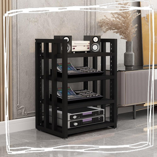 4-Tier Record Player Stand Audio-Video Media Stand Home Stereo System Cabinet HiFi Rack AV Cabine with Adjustable Shelves(Black)