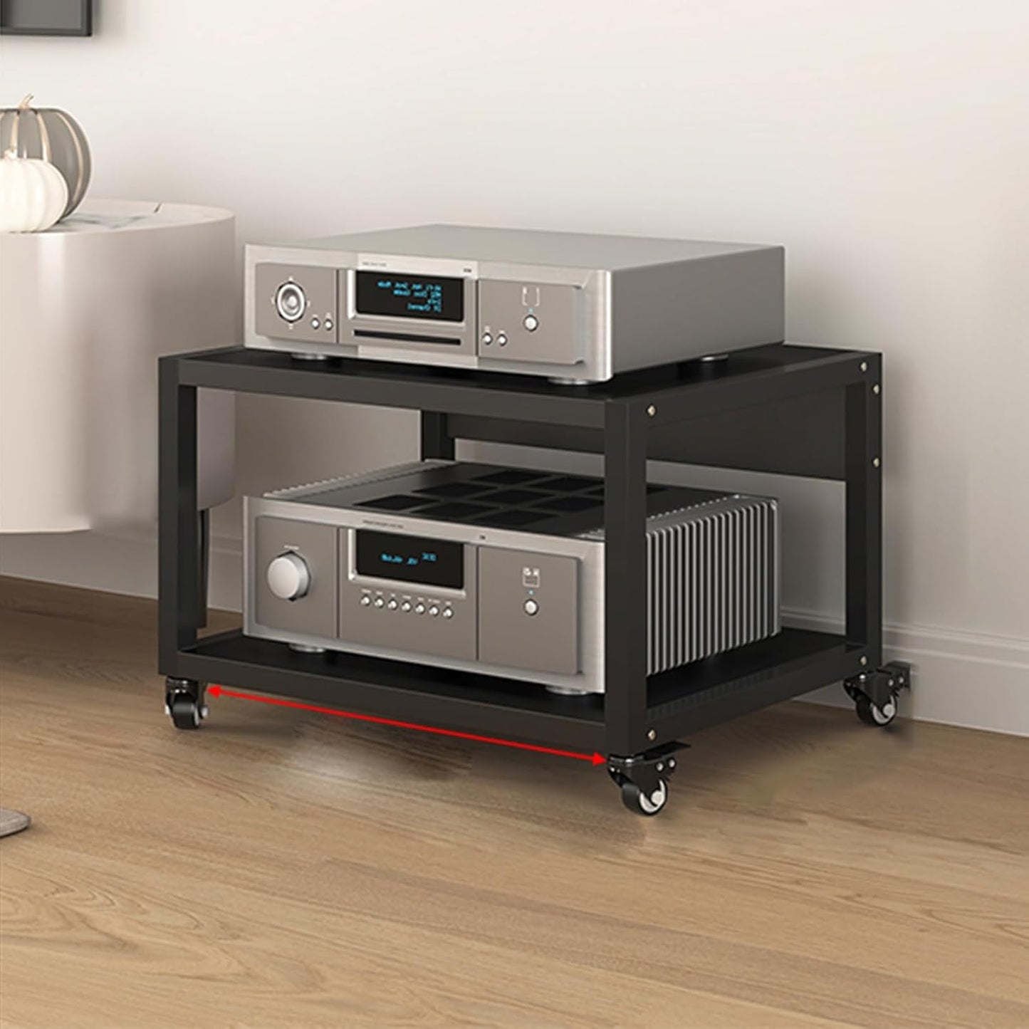 Stereo Stand Record Player Stand with Vinyl Storage Modern with Wheels Audio-Video Media Stand 5-Tier Shelves Audio Video Record Player Stand Cabinet Router DVD Shelf Corner TV Entertainment Center(55