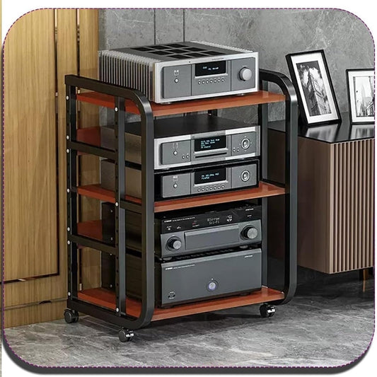 AV Media Stand,Media Stand, AV Media Stand Corner Shelf Media Storage Cabinet, Audio Video Player Stand Cabinet Stereo Audio Rack with Height Adjustable(Black+Teak,3 Tier-high 69cm)