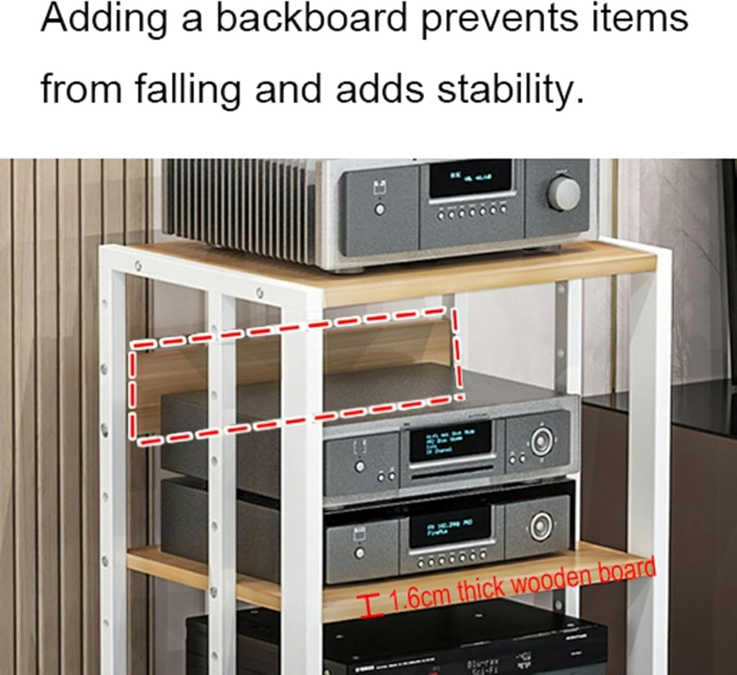 3-Tier Movable Media Stand Audio/Video Rack CD Player Stand Stereo Component Storage Cabinet with Height Adjustable Wooden Shelf for Home/Office/Theater