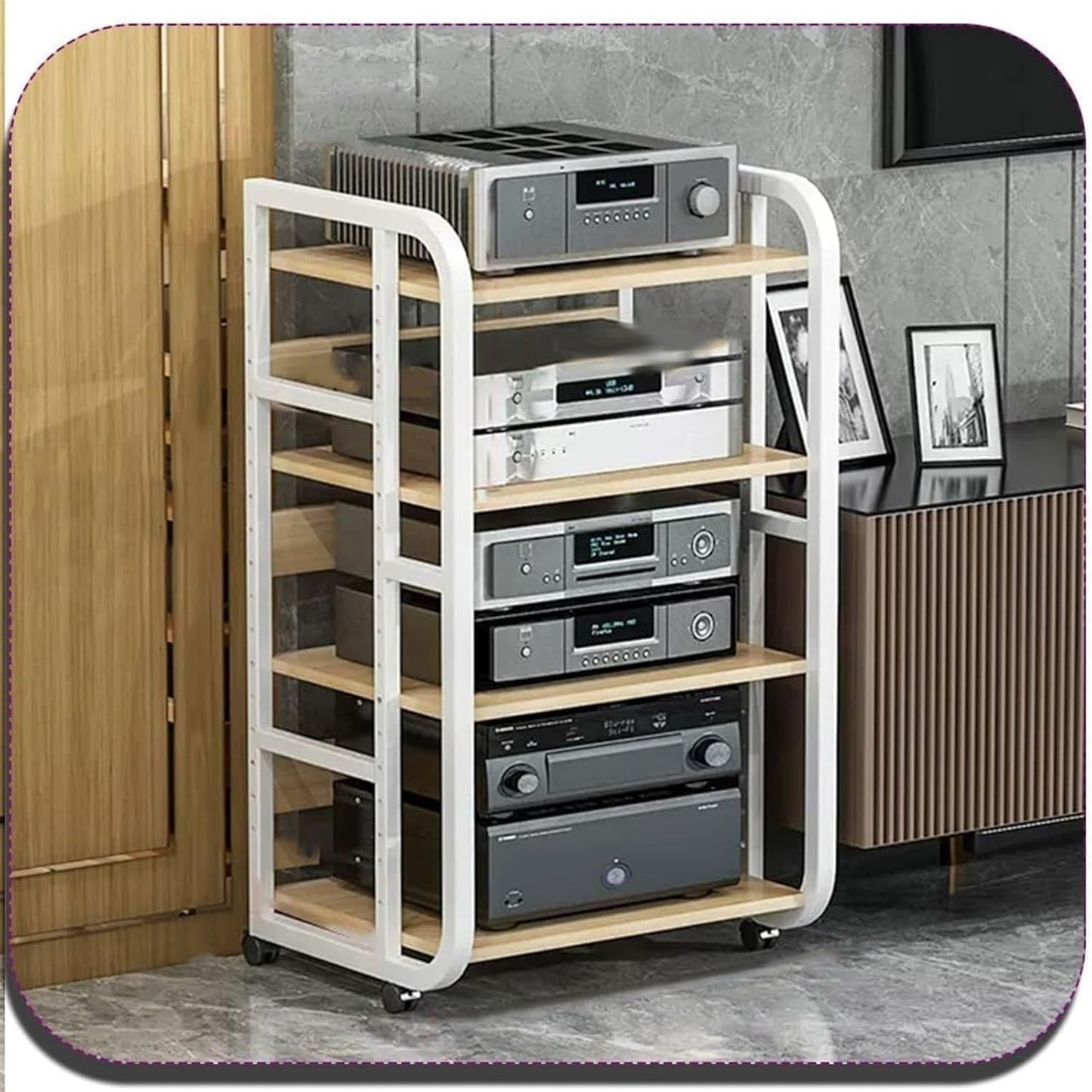 AV Media Stand,Media Stand, AV Media Stand Corner Shelf Media Storage Cabinet, Audio Video Player Stand Cabinet Stereo Audio Rack with Height Adjustable(Black+Teak,3 Tier-high 69cm)