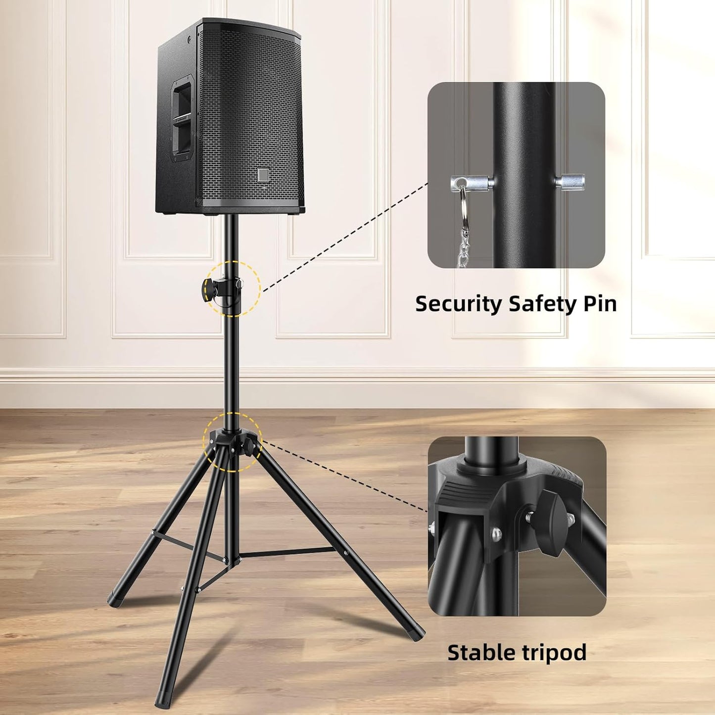 Speaker Stands Pair, Universal Speaker Tripod Stand Adjustable Height from 35 to 63 Inch Heavy Duty with 35 MM Compatible Insert for Stage