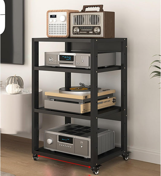 Stereo Stand Record Player Stand with Vinyl Storage Modern with Wheels Audio-Video Media Stand 5-Tier Shelves Audio Video Record Player Stand Cabinet Router DVD Shelf Corner TV Entertainment Center(55