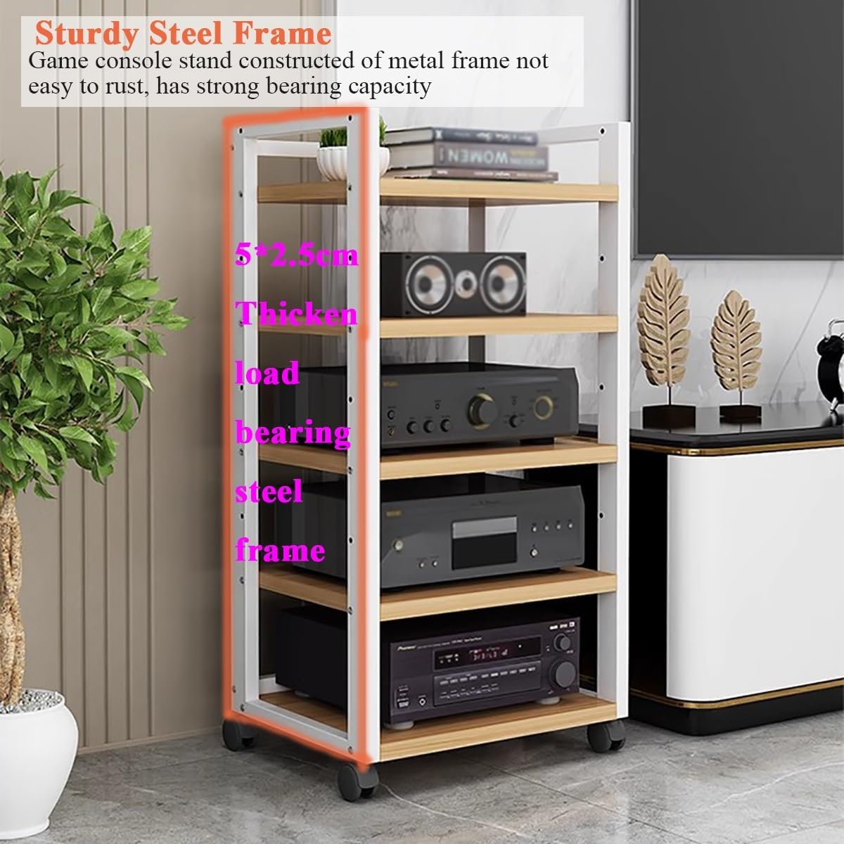 BYZOMU 120cm/47inch Tall 5 Tier Media Stand Audio/Video Component Cabinet, Stereo Component Rack Cabinet, AV Cabinet for Home Office Theater, Record Player/Turntable/Stereo Receiver Rack(Black)