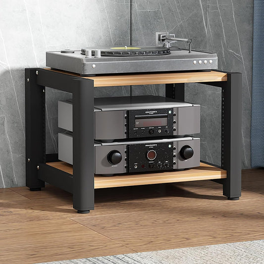 Stereo Stand Audio Rack Gaming Shelf Record Player Stand AV Media Stand Corner Shelf with Wooden Shelves CD DVD Display Cabinet for Projector PS5 DVD Player Game Console Cable Box.(Walnut,60x50x40cm)