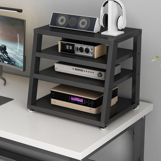 2/3/4-Tier AV Media Stand Desktop or Floor-Standing Audio Rack CD Player Stand Home Corner Stereo Equipments Components Cabinet Multi-Function Open Storage Shelf with Wooden Shelves(A-4 Tier,50cm(19.7