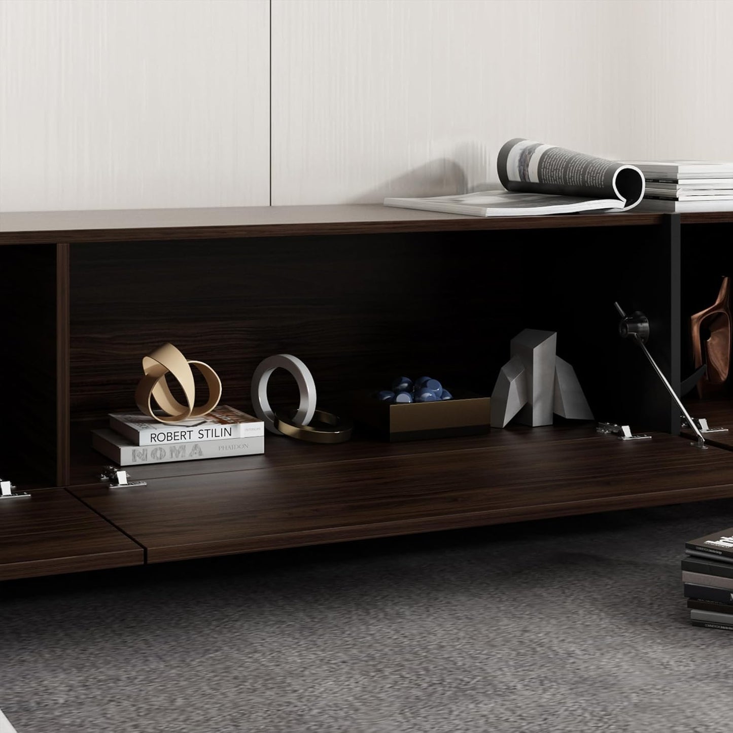 AIEGLE 95.1" W TV Stand with 4 Flip-Down Drawers, Modern Entertainment Center with Storage, Media Console Table TV Cabinet, Dark Brown
