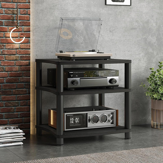 Audio-Video Media Stand, Gaming TV Stand and Stereo Rack Audio Tower, 3/4 Tier Record Player Stand Table, Small Entertainment Center for Living Room, Av Stand(Black,65.5cm/25.8in)